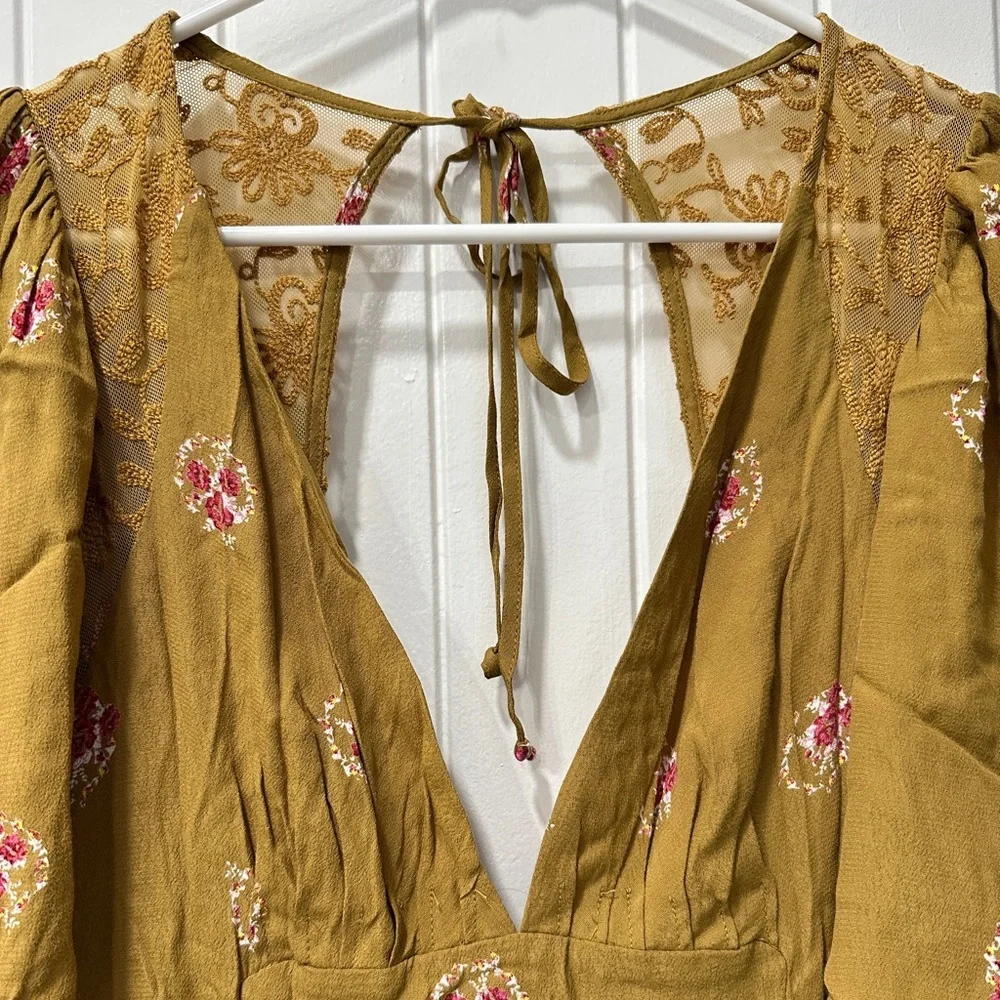 Free People Mockingbird Floral Mustard Mini Dress - Picture 8 of 13